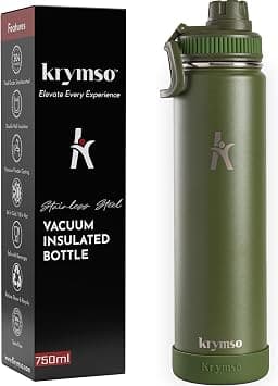 750ml Stainless Steel Water Bottle, Double Wall Insulated Water Bottle, Leak Proof, BPA Free, Silicone Boot, Thermos Bottle, Cold Hot Bottle for Kids, School, Gym (Forest Green) - Best Deal Finder