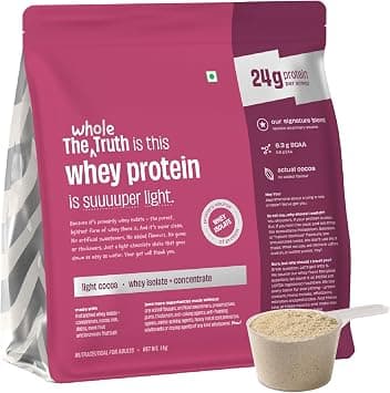 The Whole Truth Whey Protein Isolate+Concentrate | Light Cocoa 1 kg (2.2 lbs) | 24g Protein/Scoop | 6.6g BCAA | 100% Authentic Whey & No Adulteration | Clean, Light & Easy to Digest | Vegetarian on Amazon.ae - Price Tracker