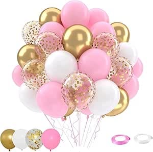 Pink Gold Confetti Balloons Set, 50 pcs 12 inch Metallic Gold Pastel Pink White Confetti Latex Balloons Kit for Birthday Baby Shower Girl Princess Party Decorations on Amazon.ae - Price Tracker