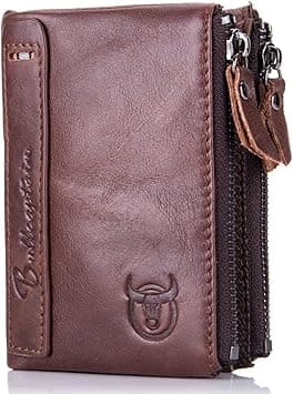 BULLCAPTAIN Genuine Leather Wallet for Men Vintage Bifold Double Zipper Coin Purse (Coffee) on Amazon.ae - Price Tracker