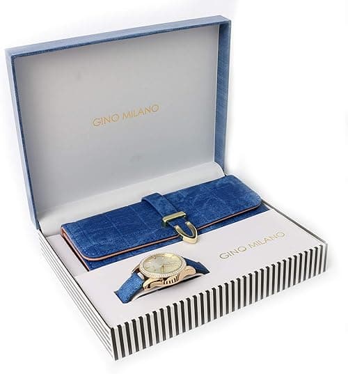 Elegant Women's Leather Band Watch & Matching Tri-Fold Wallet Set - Stylish Gold Watch with Leather Clutch - Perfect Wallet Set for Ladies on Amazon.ae - Price Tracker