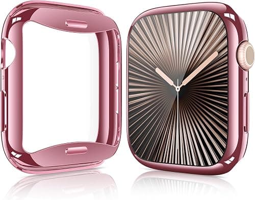 Julk [2 Pack] for Apple Watch Case Series 10 (2024) 42mm, Full-Body Soft TPU Screen Protector Case, Ultra-Thin Protective Cover, All-Around Shockproof Guard (42mm, 1 Rose Pink + 1 Clear) على Amazon.ae - متتبع الأسعار