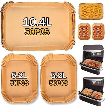 Pack of 150 Baking Paper for Hot Air Fryer Ninja AF500EU AF500EUCP, Cecotec 9000, 100 Pieces Rectangular Airfryer Baking Paper for 5.2L, 50 Pieces for 10.4L & 10L Various Two Sizes Air Fryers on Amazon.ae - Price Tracker