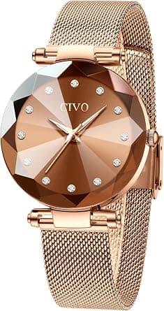 CIVO Watches for Women Rose Gold: Stainless Steel Analog Quartz Wrist Watch Waterproof Mesh - Elegant Ladies Watch Diamond Dial على Amazon.ae - متتبع الأسعار