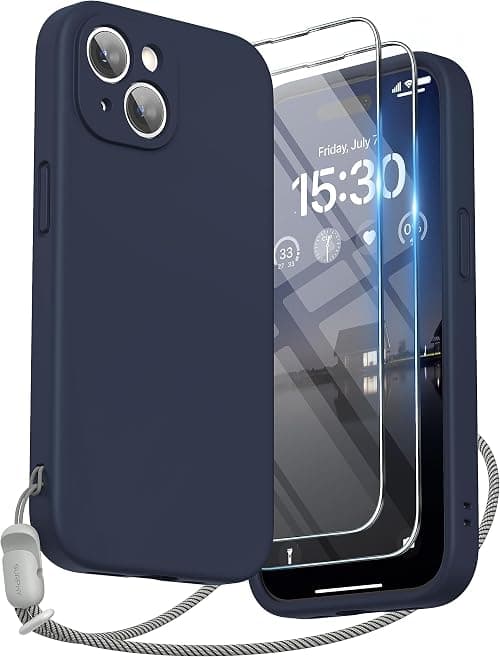 SURPHY Designed for iPhone 15 Case with Screen Protector and Lanyard, Phone Strap and Liquid Silicone Phone Case (Camera Protective + Soft Microfiber Lining) 6.1 inch 2023, Midnight Blue on Amazon.ae - Price Tracker