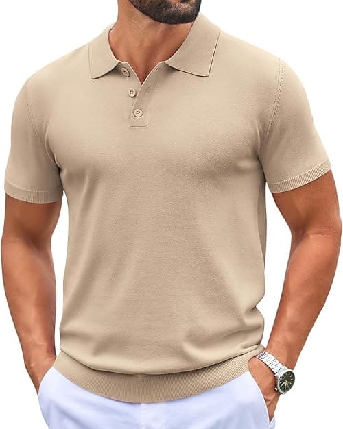 COOFANDY Mens Knit Polo Shirts Casual Short Sleeve Button Polo Shirt Classic Golf Shirts on Amazon.ae - Price Tracker