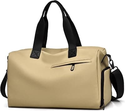 Qiccijoo Travel Duffel Bag Sports Gym Bag Carry on Bag with Shoes Compartment and Wet Pocket for Men Women,35L Weekend Overnight Luggage Bag Tote Bag for Yoga,Swimming,Dance(Brown) on Amazon - Best Deal Finder