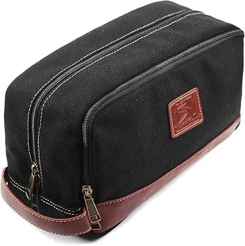 Travel Toiletry Bag for Men and Women, Canvas Toiletry Organizer Water-Resistant Vegan Leather, Hanging Dopp Kit Shaving Bag for Toiletries Accessories (Black, Large) on Amazon - Best Deal Finder