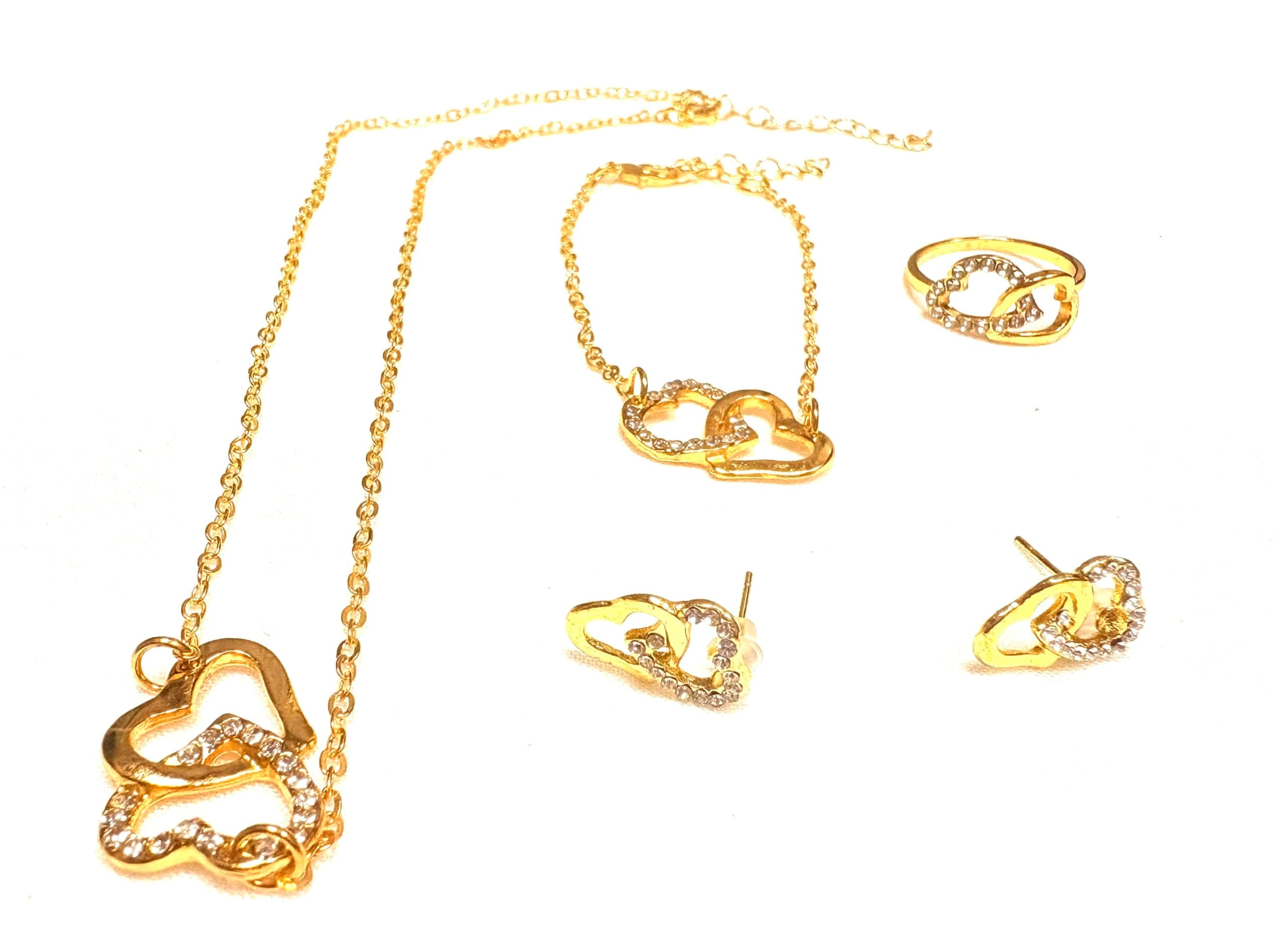 La Bella Sets Elegant Heart Jewelry Sets - Minimalist Fashion Necklace Earrings Bracelet, Golden- Perfect For Daily Wear, Occasions or Gift For Women Girls on Amazon.ae - Price Tracker