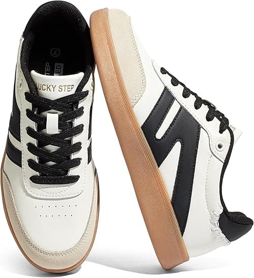 LUCKY STEP Women Classic Retro Gum Sole Fashion Sneakers Casual Tennis Skate Shoe Genuine Leather Walking Footwear Anti Slip Trainers على Amazon.ae - متتبع الأسعار