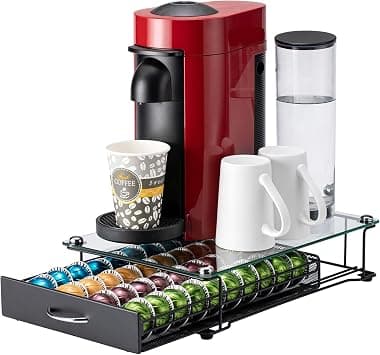 Pod Holder for Nespresso Vertuo Capsule Pods Storage Drawer For Vertuoline With Crystal Tempered Glass (40 Pods with handle) on Amazon.ae - Price Tracker