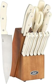 Oster Evansville 14 Piece Cutlery Knife Block Set, Stainless Steel w/Linen White Handles on Amazon.ae - Price Tracker