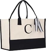 Personalized Gift Monogram Initial 100% Cotton Chic Tote Bag with Customize Option - Black - Best Deal Finder