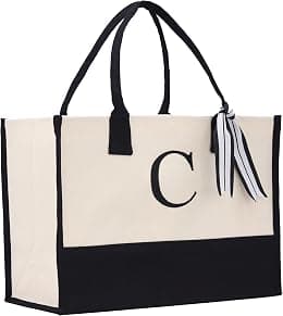Personalized Gift Monogram Initial 100% Cotton Chic Tote Bag with Customize Option - Black - Best Deal Finder