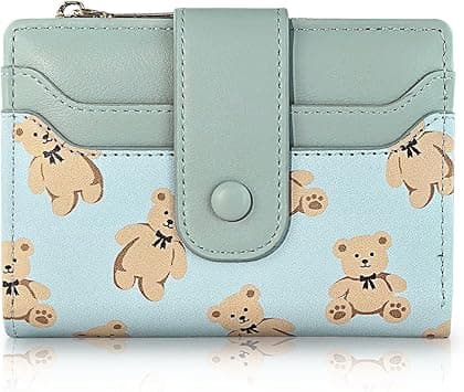 Cute Wallet for Women, Bear Print Zip Bifold Wallet with Front Card Slot, ID Window, Cash Slot, Short Women Wallet Elegant Youthful and Cute, Blue, Modren on Amazon.ae - Price Tracker