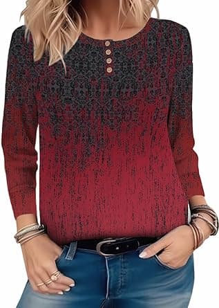 Zeagoo Long Sleeve Shirts for Women Henley T Shirts Loose Fit Tunics Dressy Casual Work Blouses Fall Fashion Tops on Amazon.ae - Price Tracker