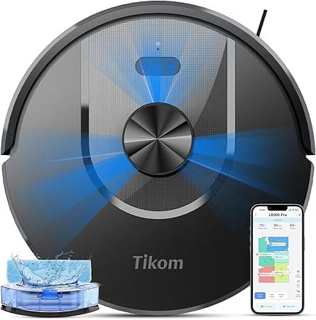 Tikom Robot Vacuum and Mop Combo, 6000Pa Automatic Robotic Vacuum Cleaner, Smart Mapping, 150 Min Max, Ideal for Pet Hair, Hardfloors, Carpets, Home(L8000 Pro) on Amazon.ae - Price Tracker