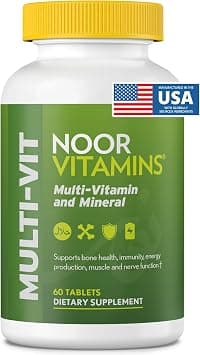 Noor Vitamins Halal Vitamins, Daily Multivitamin, Vitamin For Women And Men, 30 & Minerals, A, B12, C, Iron, Zinc To Support General Health, Non-Gmo, Multivitamin (2 Month Supply) على Amazon.ae - متتبع الأسعار