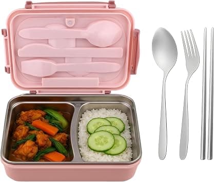 Stainless Steel Lunch Box for Kids, Adults – Leakproof Bento Lunch Box with Steel Cutlery | Insulated BPA Free Lunchbox with Partition, 1200ml Kids Bento Box for School, Office (Pink) على Amazon.ae - متتبع الأسعار