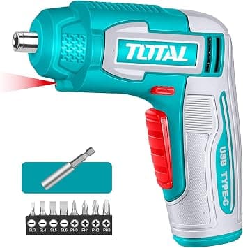 TOTAL 4V Cordless Screwdriver - Compact 1/4" Hex Electric Driver with USB-C Charging, 240RPM, 4N.m Torque & 10-Piece Bit Set - TSDLI0458 on Amazon.ae - Price Tracker