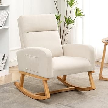 HCHAIRH Rocking Chair Nursery, Upholstered Nursing Rocker Chairs with High Backrest, Modern Glider Rocking Chair for Nursery Living Room, Bedroom, Cream on Amazon.ae - Price Tracker