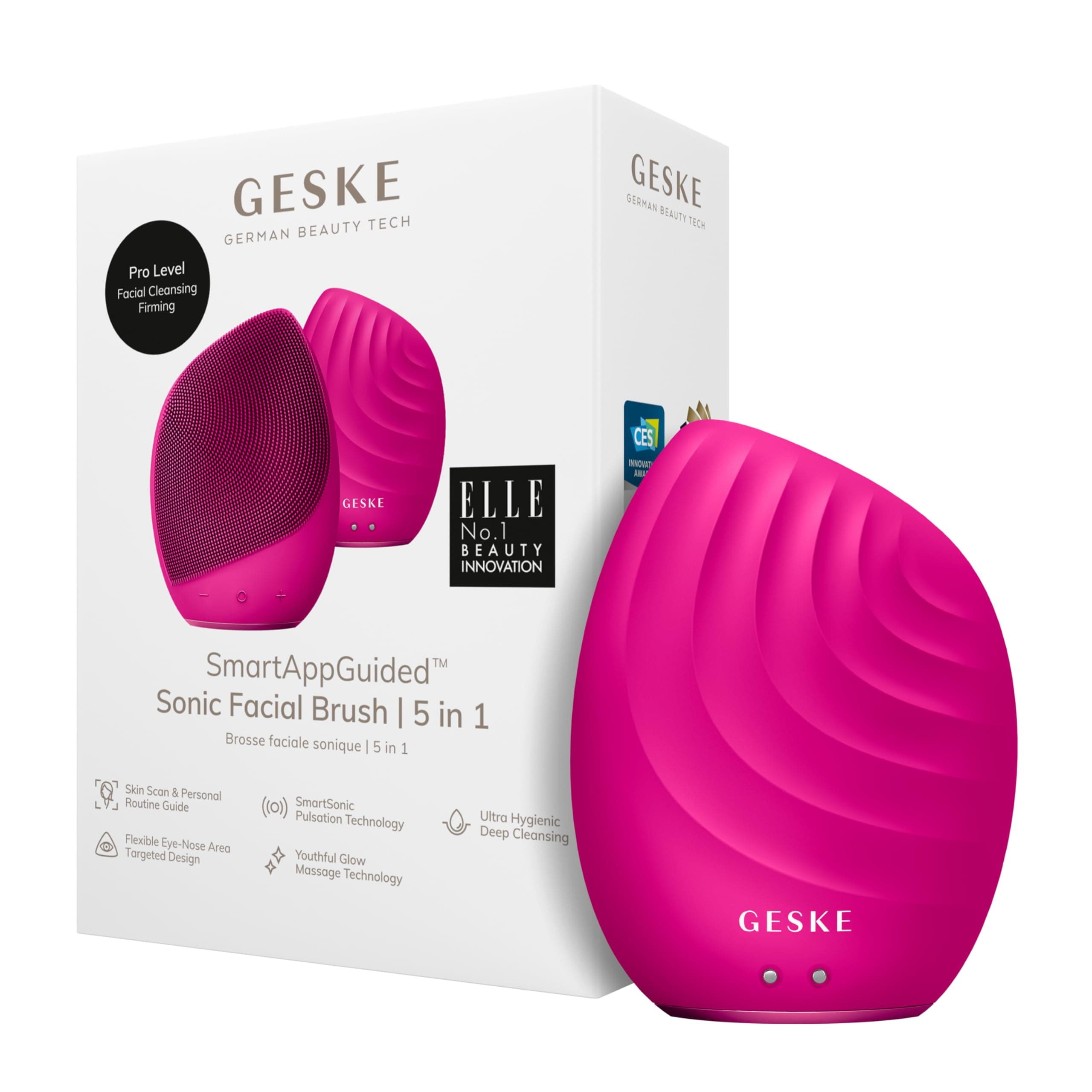 GESKE | SmartAppGuided™ Facial Brush 5 in 1 | Electric Facial Cleansing Brush | Soft Silicone Brush | Professional Facial Cleansing | Facial Cleansing Device | Facial Massager on Amazon.ae - Price Tracker