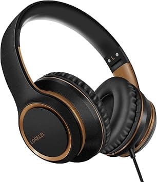 Lorelei X8 Over-Ear Wired Headphones with Microphone with 1.45m-Tangle-Free Nylon Line&3.5mm Plug,Lightweight Foldable & Portable Headphones for Smartphone,Tablet,Computer,Mp3/4(Black-Gold) on Amazon.ae - Price Tracker