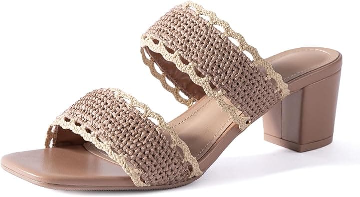 N.N.G Women Heel Sandals Braided Strappy Dressy Summer Low Heel Chunky Block Leather Comfortable Casual Square toe على Amazon.ae - متتبع الأسعار