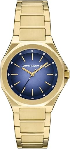 A|X Armani Exchange Women's Watch, Octagonal Three-Hand Watch for Women with Stainless Steel or Silicone Band, Gold/Blue, Andrea - Amazon.ae Price Tracker
