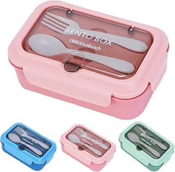 SENBSLAN Lunch Box, Leakproof Bento Box for Adults, Food Container with 3 Compartments and Cutlery Set, BPA Free (Pink) on Amazon.ae - Price Tracker