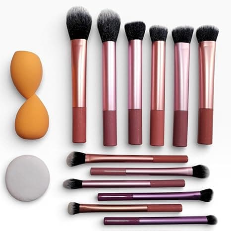Flawless Base Makeup Brushes 12, Sponges 2 And Powder Puff Set, For Foundation Cream, Liquid, Powder Beauty Blenders Eyeshadow Eyeliner Concealer Brush Cosmetic - Quality Brushes. (Rose Gold & Pink) on Amazon.ae - Price Tracker