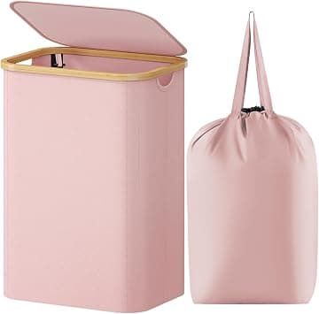 Lifewit 80L Laundry Basket with Lid, Foldable, Bamboo Handles, Pink على Amazon.ae - متتبع الأسعار