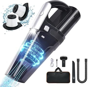 Handheld Vacuum Cordless, Portable 10000Pa Strong Suction Car Vacuum Cleaner Dust Busters, 2 Speed Wet Dry Vacuum with LED Light, Rechargeable Hand Held Vacuuming for Home, Office, Car (Black) على Amazon.ae - متتبع الأسعار