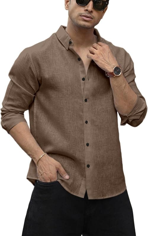 Men's Solid Linen Cotton Shirt | Casual | Solid | Long Sleeve | Summer - Regular Fit | Stylish Mens Shirt | Daily Formal Wear on Amazon.ae - Price Tracker