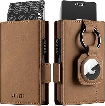 VULKIT Card Holder Wallet with Airtag Holder & ID Window Pop Up Slim Leather Wallet RFID Blocking Magnetic Closure for Credit Cards and Cash Amber Brown on Amazon.ae - Price Tracker