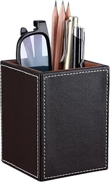 KINGFOM PU Leather Square Pens Pencils Holder Cup Desktop Stationery Organizer Case Office Accessories Container Box (Brown-S) on Amazon.ae - Price Tracker