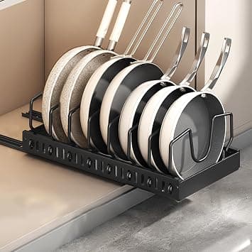 Pots and Pans Organizer, Sliding Pot Lid Holder and Pan Rack in Kitchen, Pull Out Pots and Pans Organizer for Cabinet, for Pot Lid, Bakeware, Dishes, Pots and Pans Storage (Black) on Amazon.ae - Price Tracker