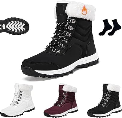 Winter Snow Boots for Women, Warm Waterproof Fur Lined Mid-Calf Booties, Comfortable Walking Anti-Slip Ankle Booties, Insulated Thick Thermal Outdoor Hiking Shoes on Amazon.ae - Price Tracker