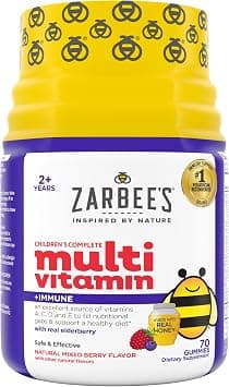 Zarbee's Complete Kids Multivitamin Gummies + Immune Support, Children Vitamins Gummy with Vitamin A, C, D3, E, B6, B12, Folic Acid & Total B-complex, 70 Count على Amazon.ae - متتبع الأسعار