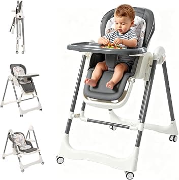 3-in-1 Convertible Foldable Baby High Chair with Adjustable Recline & Height, Lockable Wheels, Detachable Tray & PU Cushion for Toddlers 6-36 Months on Amazon.ae - Price Tracker