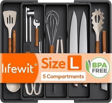 Lifewit Utensil Organizer, Adjustable Kitchen Drawer Organizer, Expandable Cooking Utensil and Cutlery Tray, Plastic Divider Holder Black 11.4-19.8" x 14.5" على Amazon.ae - متتبع الأسعار