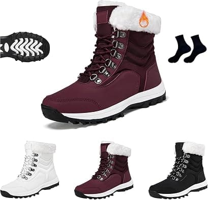 Winter Snow Boots for Women, Warm Waterproof Fur Lined Mid-Calf Booties, Comfortable Walking Anti-Slip Ankle Booties, Insulated Thick Thermal Outdoor Hiking Shoes على Amazon.ae - متتبع الأسعار