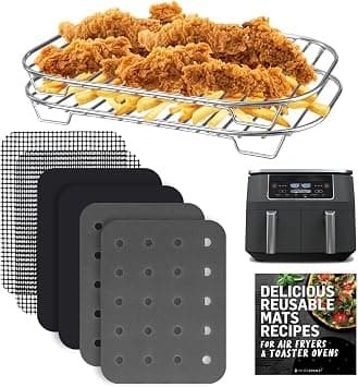 INFRAOVENS Accessories for Ninja Dual 2 Basket Air Fryer 10 QT DZ401 & 8 QT DZ201, Racks for Foodi Dual Zone, Reusable Liner Sheets for Double Airfryer, 9pcs Kitchen Accessory Set with Recipe Book on Amazon.ae - Price Tracker