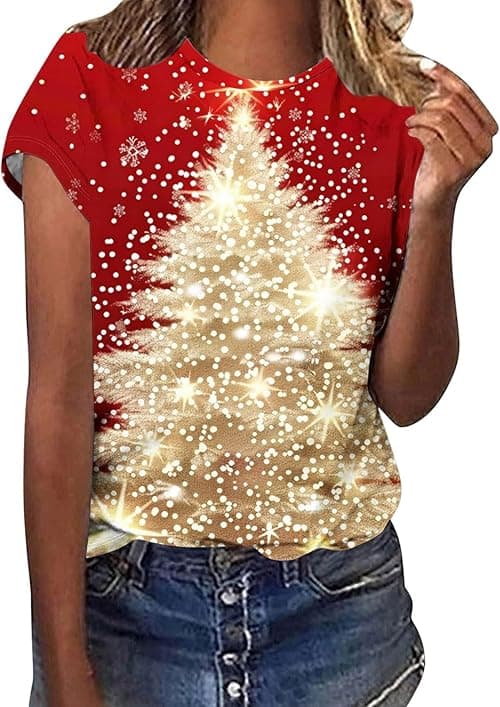 Womens Christmas T Shirt Funny Xmas Jumpers Short Sleeve Tops Round Neck Blouses Reindeer Funny Snowman Print Graphic Sweatshirts Tunic Jumpers Loose Blouse Casual Holiday T-Shirts on Amazon.ae - Price Tracker