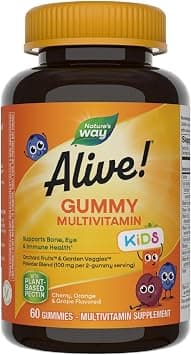Nature’s Way Alive! Kids Multivitamin Gummy, Supports Bone, Eye, Immune Health*, 15 Vitamins & Minerals, B-Vitamins, Gelatin-Free, Cherry, Orange, and Grape Flavored, 60 Gummies (Packaging May Vary) على Amazon.ae - متتبع الأسعار