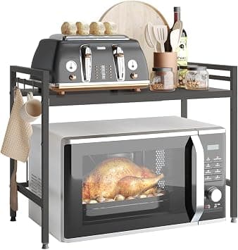 NETEL Expandable Microwave Stand, 2 Tier Microwave oven Rack with 8 Hooks, Height Adjustable Oven Stand for Kitchen, Width 40–65 cm freely adjustable, kitchen shelf organiser Black on Amazon - Best Deal Finder