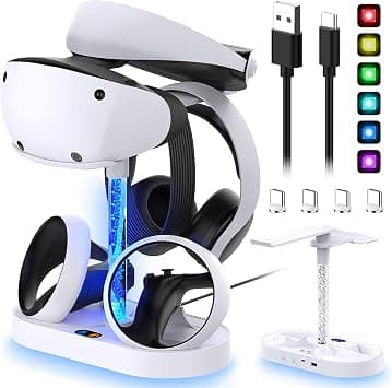 Excefore Charging Dock Stand for PSVR2 with 9 RGB Lights, Charger Station for PlayStation VR2 Controller, Headset Holder & 4xType-C Magnetic Charger Port on Amazon.ae - Price Tracker
