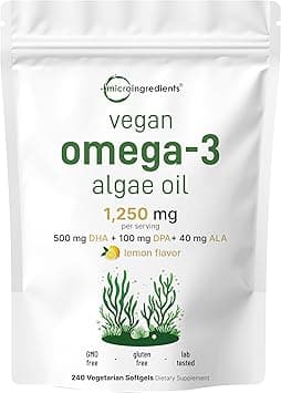 Micro Ingredients Vegan Algae Oil with Omega 3, 240 Vegetable Softgels | Fish Oil Alternative | DHA 500mg & DPA 100mg | Carrageenan Free | Plant-Based Omega 3 with Li on Amazon.ae - Price Tracker