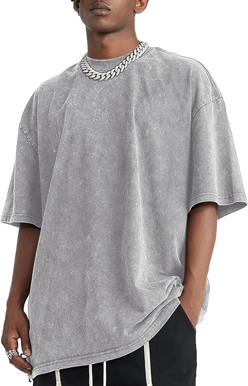 Bobeutou Oversized Vintage Acid Wash Tshirt for Men Cotton Solid T Shirt Streetwear Basic Tees Casual Baggy Loose Shirts Tops on Amazon - Best Deal Finder