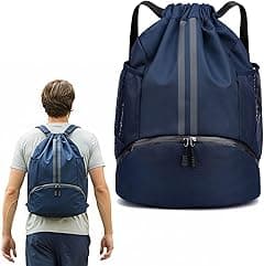 QUEENADA Drawstring Backpack - String Swimming Gym Bag with Shoes Compartment and Side Mesh Pocket, Sports Bag for Travelling, Gym, Soccer and Basketball (Blue) - Amazon.ae Price Tracker